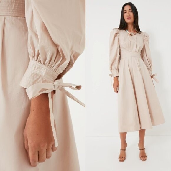 En Saison Dresses & Skirts - En Saison NEW Stone Beige Long Sleeve Poplin Classy Leighton Midi Dress Size XS